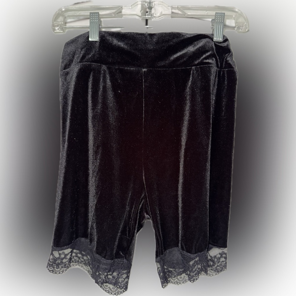 Crushing It Velvet Black Bike Shorts Lace Thigh Trim